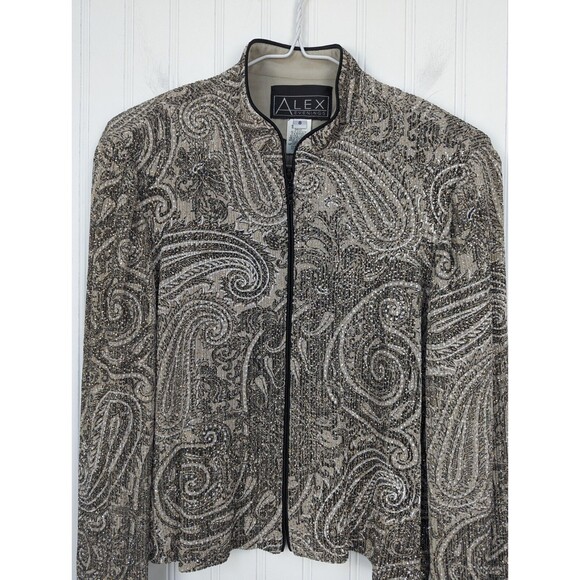 Alex Eveving Women's Formal Cropped Jacket Metelic Long Sleeve Sparkle Size 8 - Picture 2 of 10